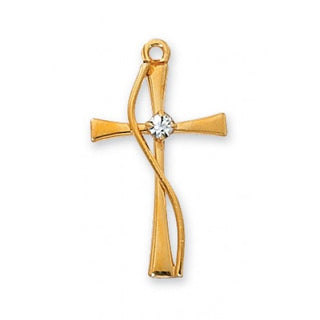 Gold Over Silver Cross With Stone With Chain