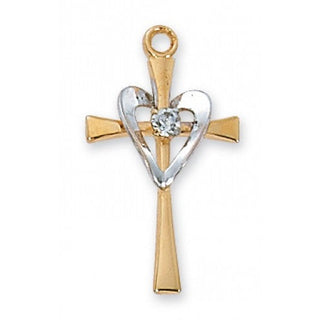 Gold Over Silver Cross With Sil HeartCh
