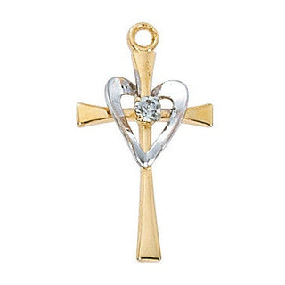 18-inch Chain Gold over Sterling Silver Two-Tone Cross