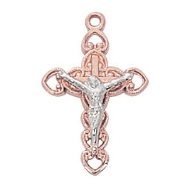 Rose Gold On Sterling Two Tone Crucifix Jr