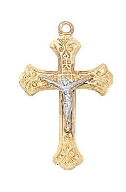 Gold Over Silver Tutone Crucifix With Chain 