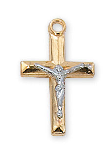 Gold Over Silver Tutone Crucifix With Chain 