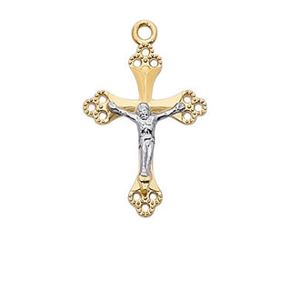 Gold Over Sterling Two Tone Crucifix Pendant Jt