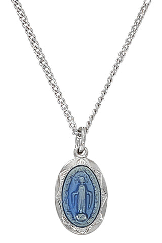 Sterling Miraculous blue enamel Baby Pendant with 13-inch chain Boxed