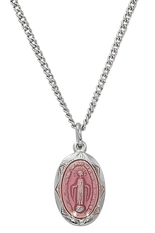 Sterling Miraculous Pink Enamel Baby Pendant with 13-inch Chain