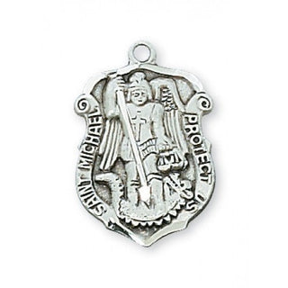 Sterling Silver Saint Michael Badge Medal With Chain