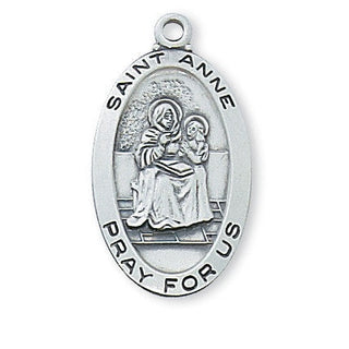 Sterling Silver Medal Of Saint Anne With Chain Engravable