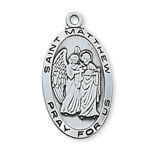 Sterling Silver Medal of St Matthew with 24-inch Chain - Engravable