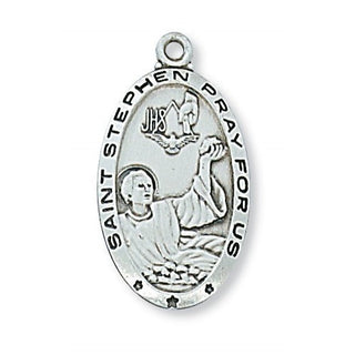 Sterling Silver Medal of St Stephen with 24-inch Chain - Engravable