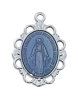 Sterling Silver Blue Miraculous Medal With Chain