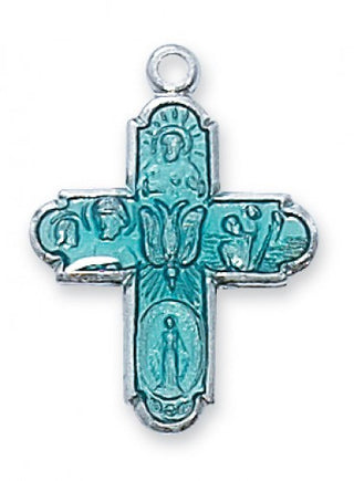 Sterling Silver Blue Four-Way Medal With Chain