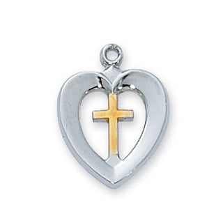 Sterling Silver Tutone Heart Cross With Chain