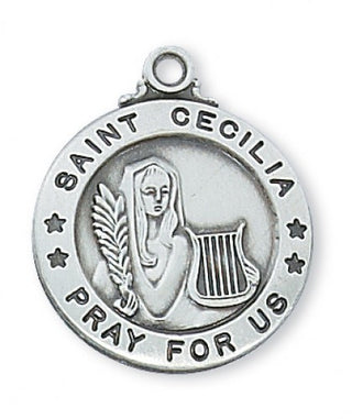 Sterling Silver Medal Of Saint CeceliaWith Chain Engravable