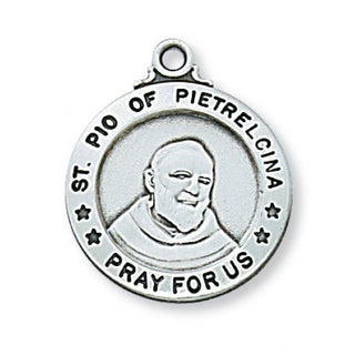 Sterling Silver Medal Of Saint Padre Pio With Chain Engravable
