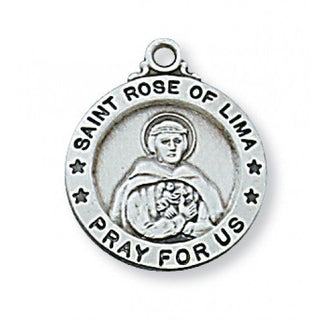 Sterling Silver Medal Of Saint Rose Lima With Chain