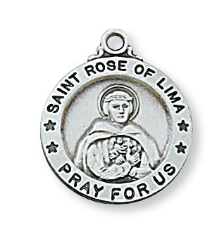 Sterling Silver Medal Of Saint Rose Lima With Chain