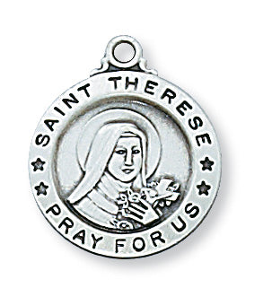 Sterling Silver Medal Of Saint Therese With Chain