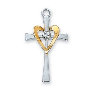Sterling Silver Cross With Gld Heart Chain