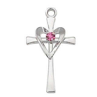 Sterling Silver Heart Cross Pendant L