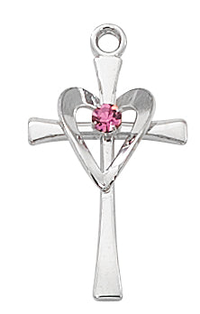 Sterling Silver Heart Cross Pendant L