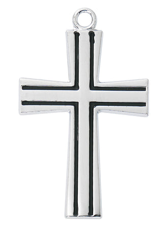 Sterling Silver Large Cross With Black Epoxy L