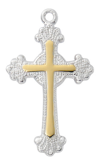 18-inch Chain Gold over Sterling Silver Two-Tone Cross