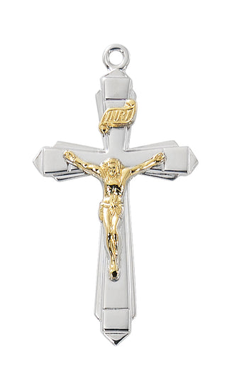 Sterling Silver Two Tone Crucifix L