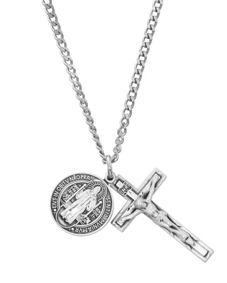 Sterling Silver Saint Benedict And Crucifix Ld