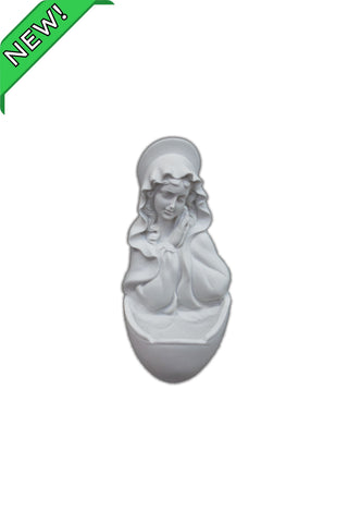 Praying Virgin Holy Water Font in White 7"