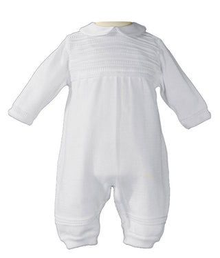 Boys Cotton Knit White Baptism Coverall - SALE - Medium/Large - 6 Month Old