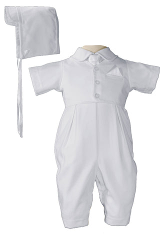 Boys Handsome White Vested Gabardine Short Sleeve Christening Baptism Coverall