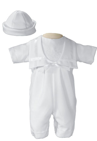 Boys White Nautical Gabardine Christening Baptism Knicker with Shamrock Embroidery