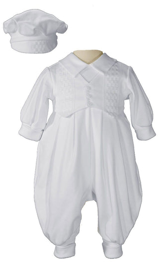Boys Long Sleeve White Celebration Christening Baptism Set with Hat