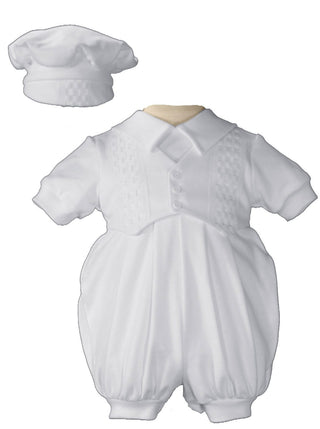 Boys White Short Sleeve Celebration Baptism Set with Hat