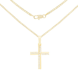 Elegant Cross Cubic Zirconia Pendant With Necklace Set 14K Gold Filled