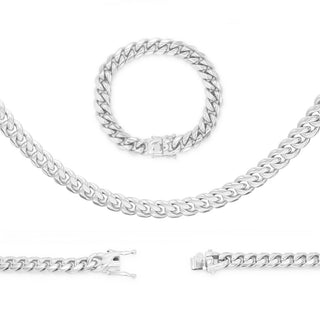 Silver Cuban Link Chain Necklace 30" Bracelet 8.5" Stainless Steel Set For Men