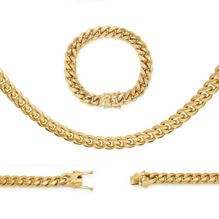 Cuban Link 14K Gold Plated Necklace 30" Bracelet 8.5" Set For Men