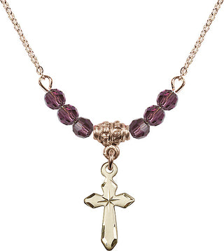 18-Inch Gold Plated Cross Necklace with 4mm Amethyst Beads