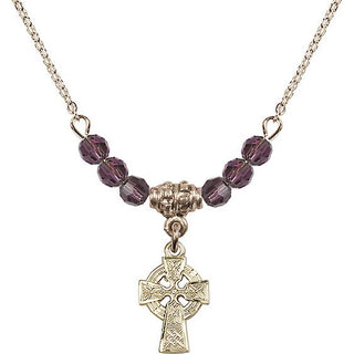 18-Inch Gold Plated Celtic Cross Necklace with 4mm Amethyst Beads