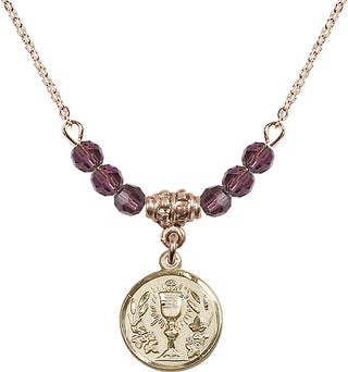 18-Inch Gold Plated First Communion Necklace with 4mm Amethyst Beads