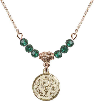 18-Inch Gold Plated Necklace with 4mm Emerald Beads