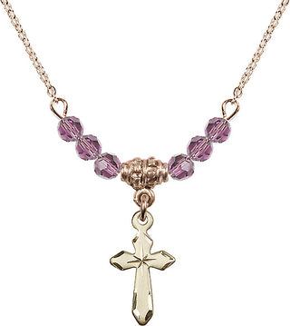 18-Inch Gold Plated Necklace with 4mm Light Amethyst Beads