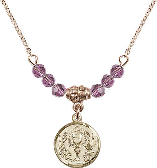 18-Inch Gold Plated Necklace with 4mm Light Amethyst Beads