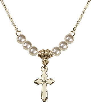 18-Inch Gold Plated Necklace with 4mm Faux-Pearl Beads
