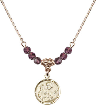 18" Hamilton Gold Plated Necklace with 4mm Amethyst Crystal Beads featuring a 14kt Gold Filled Saint Joseph Medal. Engraved Catholic Saint Jewelry
