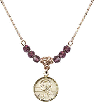 18" Hamilton Gold Plated Necklace with 4mm Amethyst Crystal Beads featuring a 14kt Gold Filled Scapular Medal.