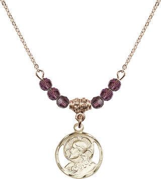 18" Hamilton Gold Plated Necklace with 4mm Amethyst Crystal Beads featuring a 14kt Gold Filled Scapular Medal.