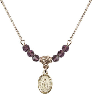 18" Hamilton Gold Plated Necklace with 4mm Amethyst Crystal Beads featuring a 14kt Gold Filled Miraculous Medal.
