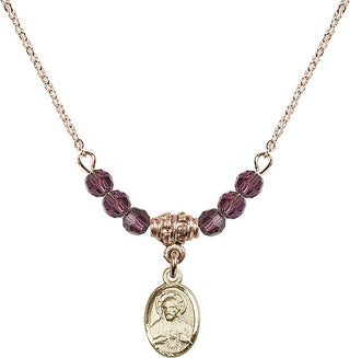 18" Hamilton Gold Plated Necklace with 4mm Amethyst Crystal Beads featuring a 14kt Gold Filled Scapular Medal.