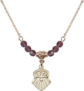 18" Hamilton Gold Plated Necklace with 4mm Amethyst Crystal Beads featuring a 14kt Gold Filled Seven Gifts Medal.